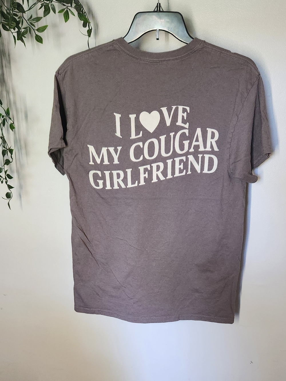 I ♥ My Cougar Girlfriend Graphic Tee - Gray with White Print Men's Large